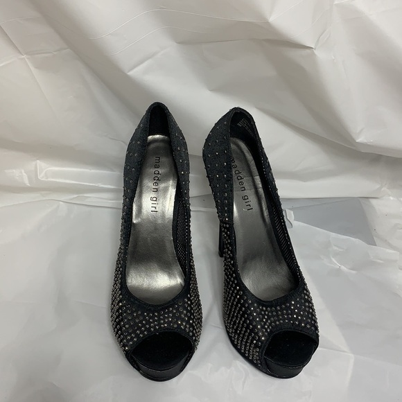 MADDEN Girl Luzter Black Studded open Toe Heel Size 6.5M - Picture 4 of 10